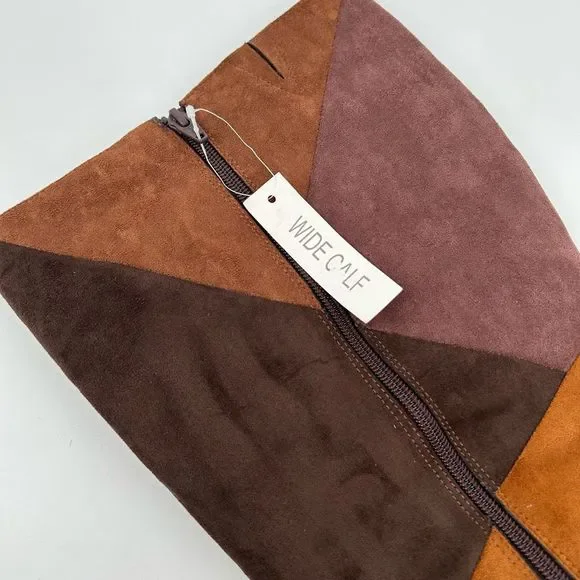 Suede Colorblock Pattern Boots Size 9 Wide Calf Knee High Heeled Cato Comfort Es - Picture 13 of 15